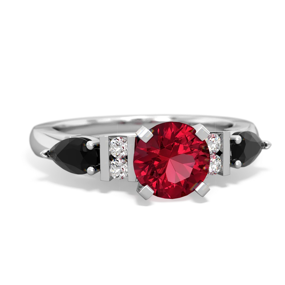 Lab Ruby 6Mm Round Eternal Embrace Engagement 14K White Gold ring R2005