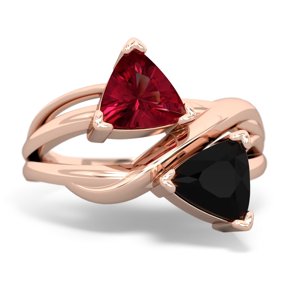 Lab Ruby Split Band Swirl 14K Rose Gold ring R2341