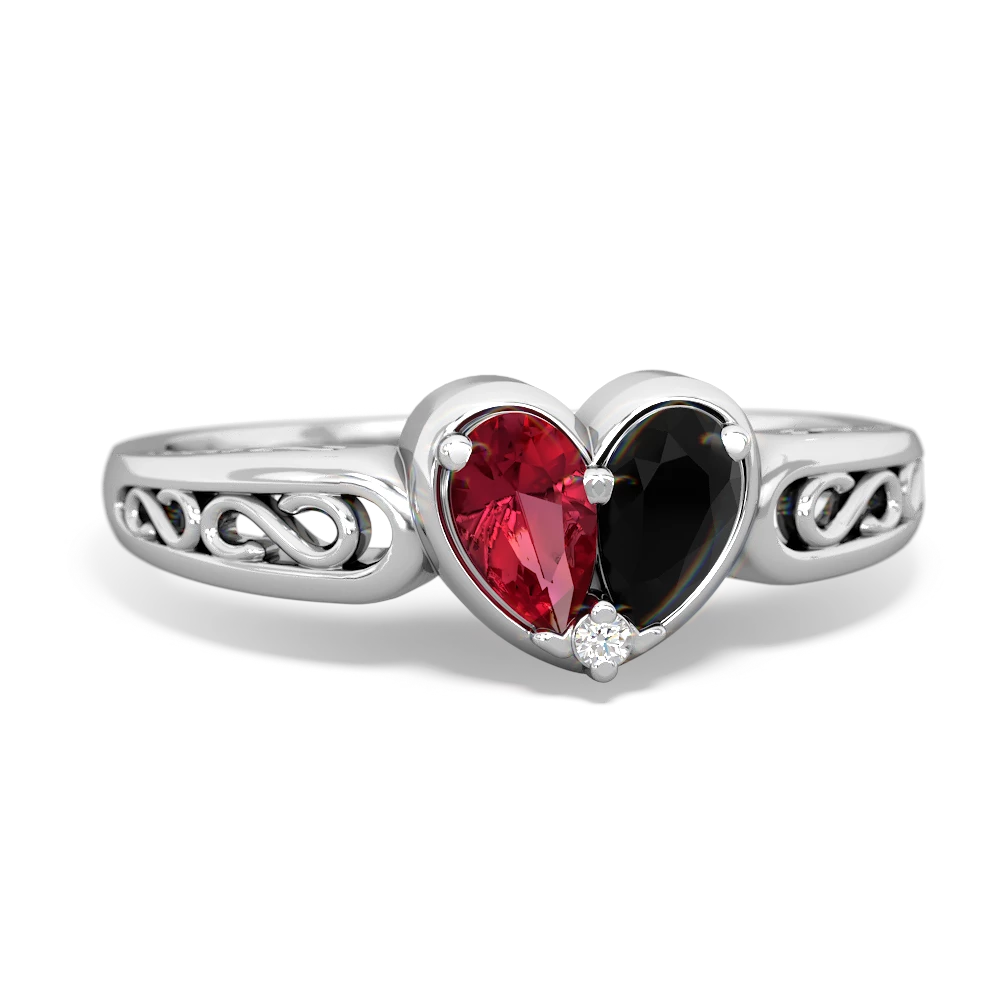 Lab Ruby Filligree 'One Heart' 14K White Gold ring R5070