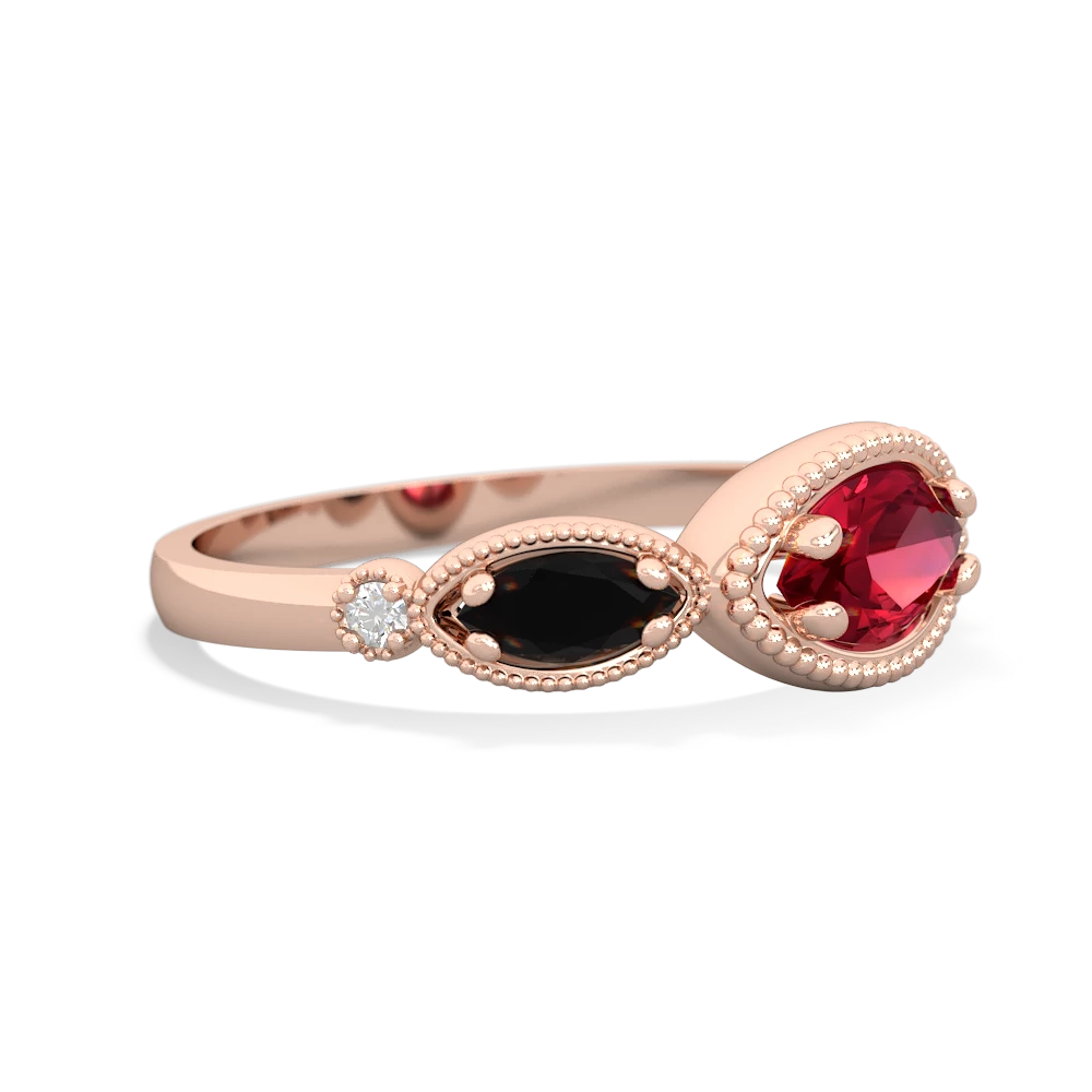 Lab Ruby Milgrain Marquise 14K Rose Gold ring R5700