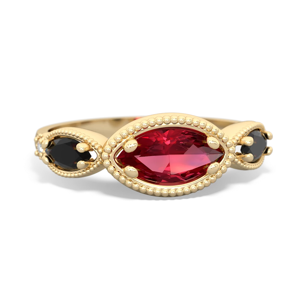 Lab Ruby Milgrain Marquise 14K Yellow Gold ring R5700