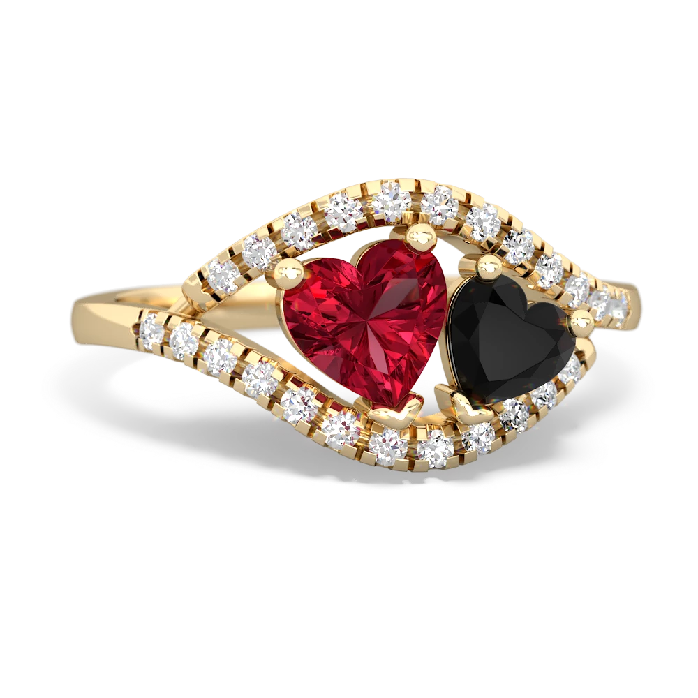 Lab Ruby Mother And Child 14K Yellow Gold ring R3010