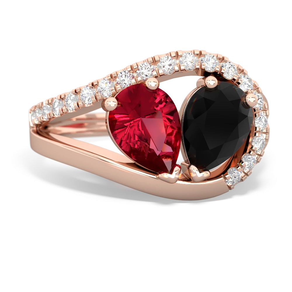 Lab Ruby Nestled Heart Keepsake 14K Rose Gold ring R5650