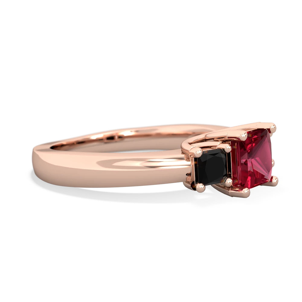 Lab Ruby Three Stone Trellis 14K Rose Gold ring R4015