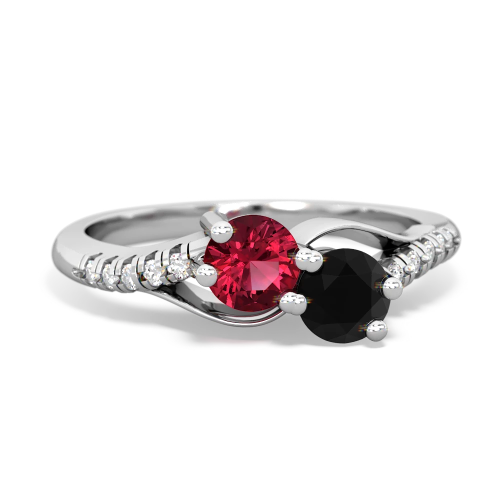 Lab Ruby Infinity Pave Two Stone 14K White Gold ring R5285