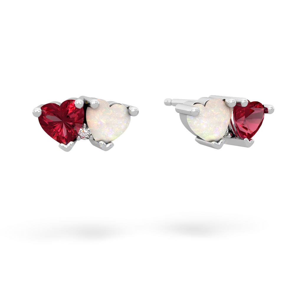 Lab Ruby Sweethearts 14K White Gold earrings E5260