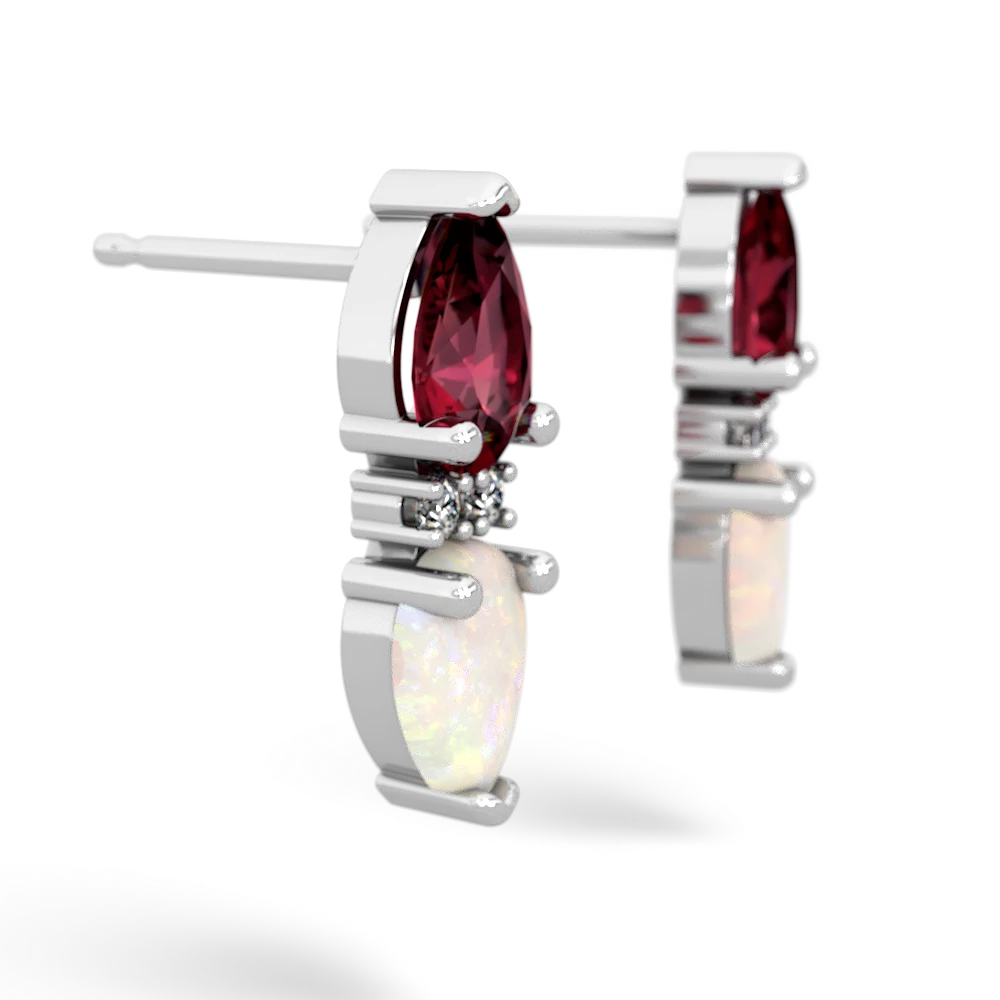 Lab Ruby Bowtie Drop 14K White Gold earrings E0865