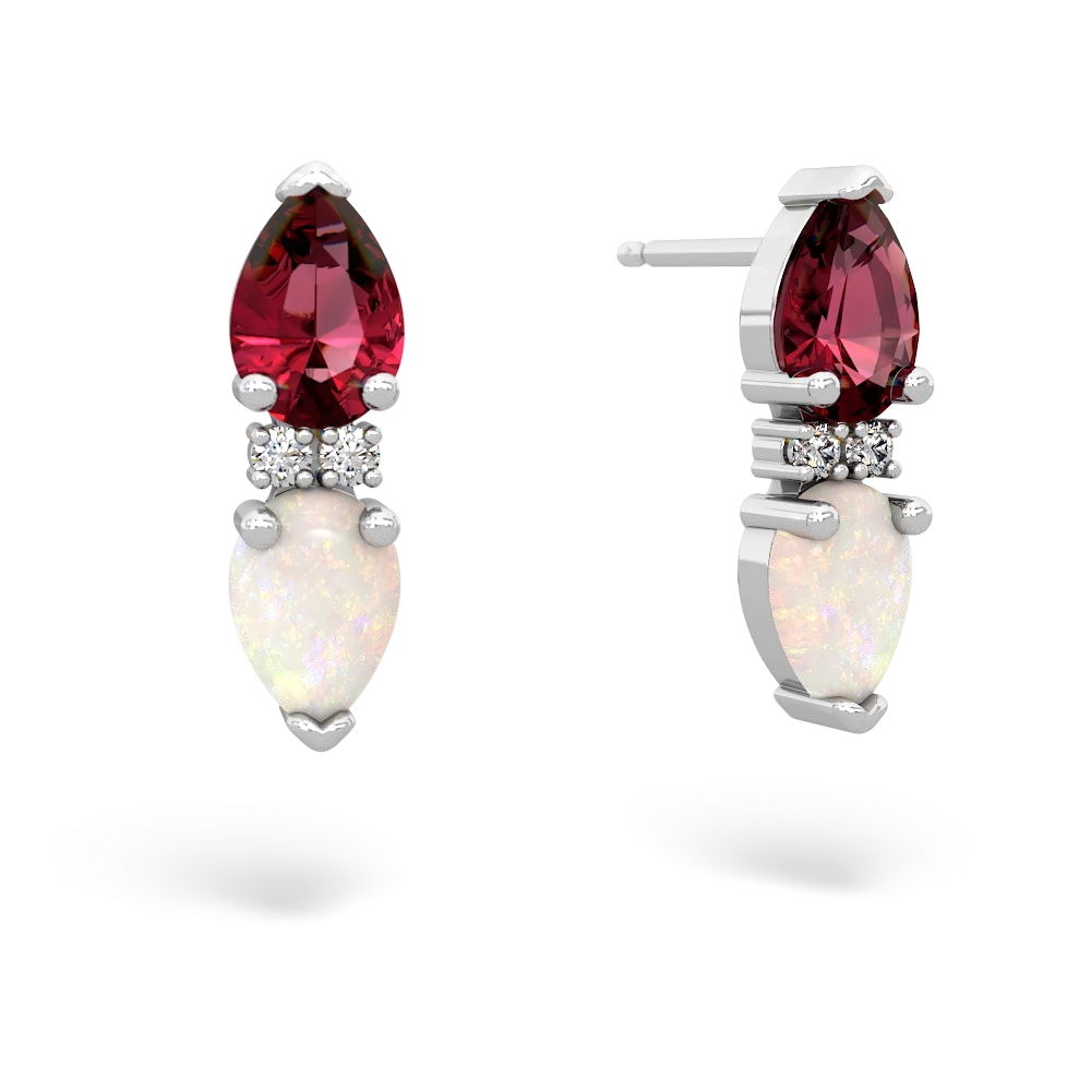 Lab Ruby Bowtie Drop 14K White Gold earrings E0865