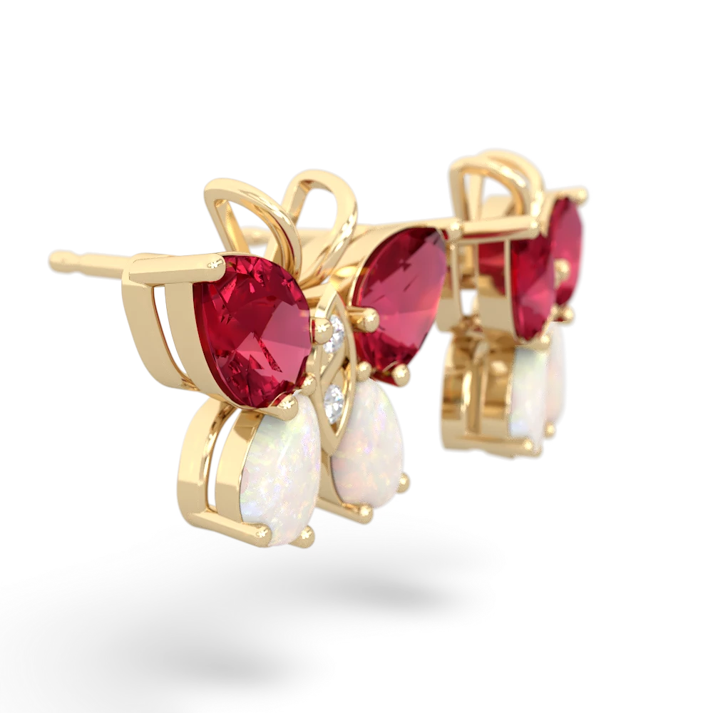 Lab Ruby Butterfly 14K Yellow Gold earrings E2215