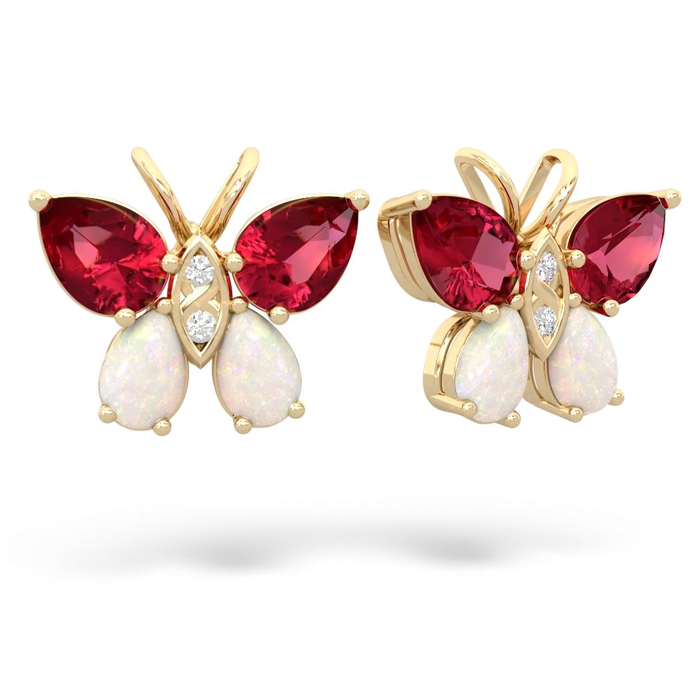 Lab Ruby Butterfly 14K Yellow Gold earrings E2215