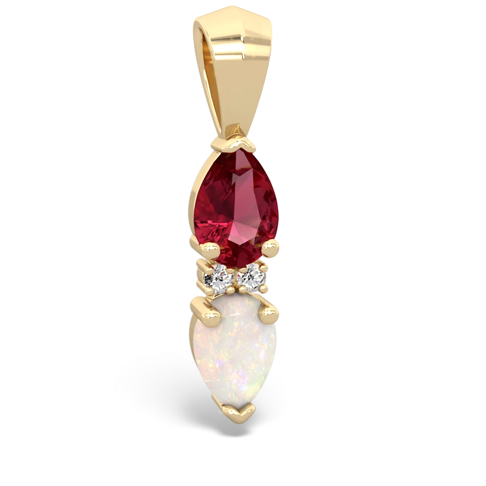 Lab Ruby Bowtie Drop 14K Yellow Gold pendant P0865