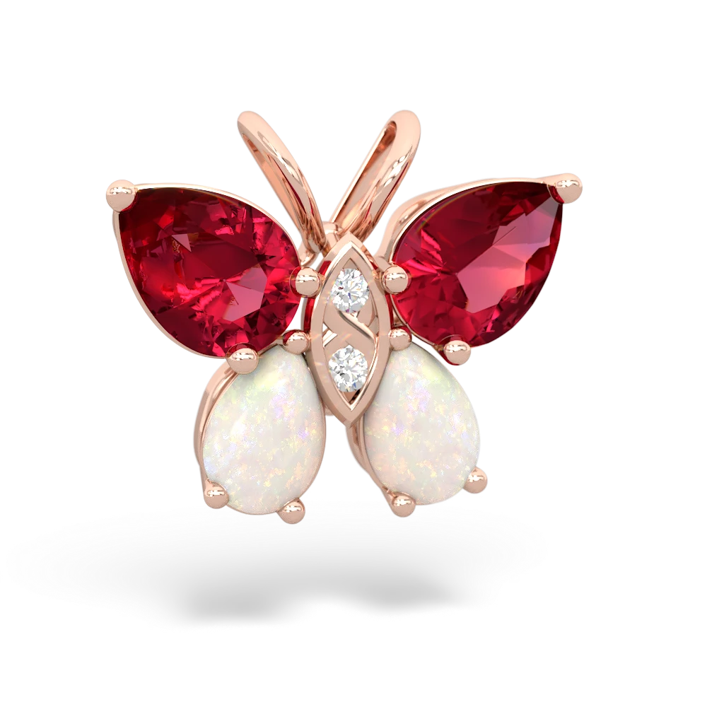 Lab Ruby Butterfly 14K Rose Gold pendant P2215