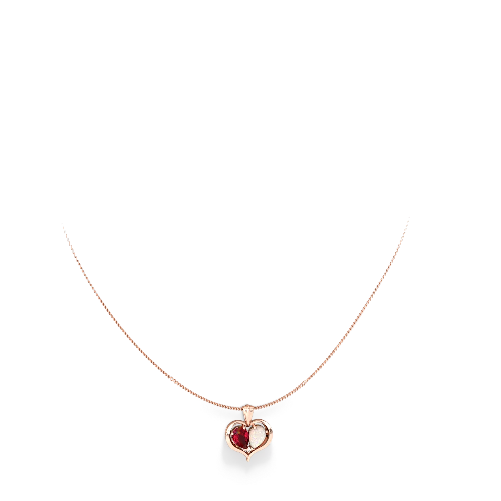 Lab Ruby Two Become One 14K Rose Gold pendant P5330