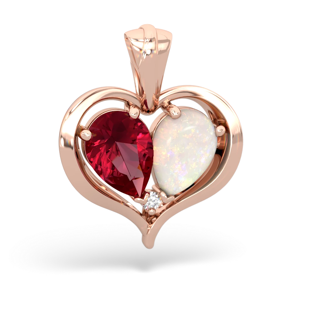 Lab Ruby Two Become One 14K Rose Gold pendant P5330