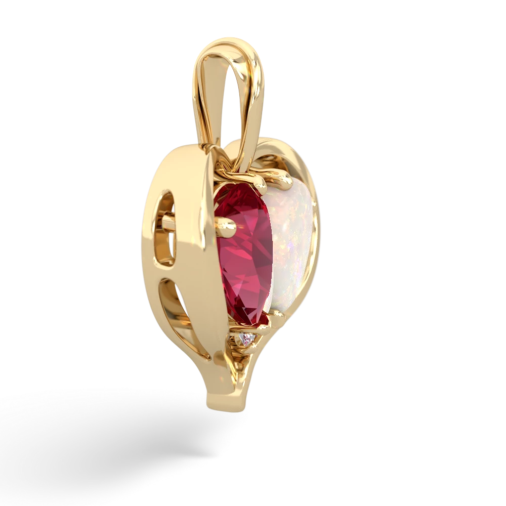 Lab Ruby Two Become One 14K Yellow Gold pendant P5330