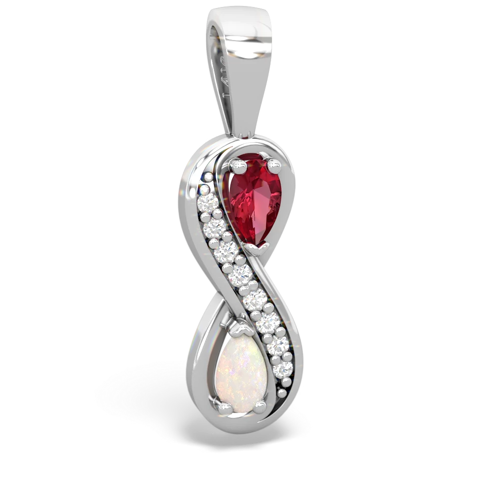 Lab Ruby Diamond Infinity 14K White Gold pendant P5390