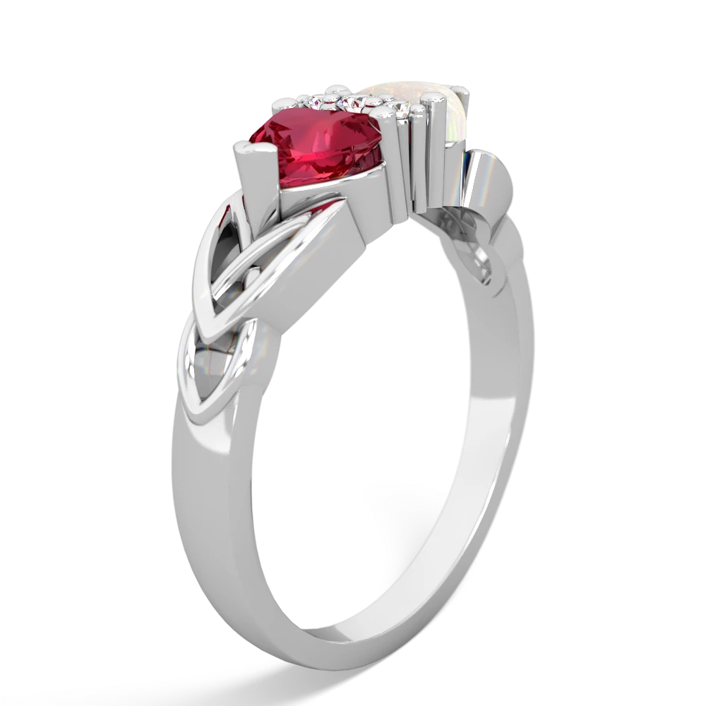 Lab Ruby Celtic Knot Double Heart 14K White Gold ring R5040