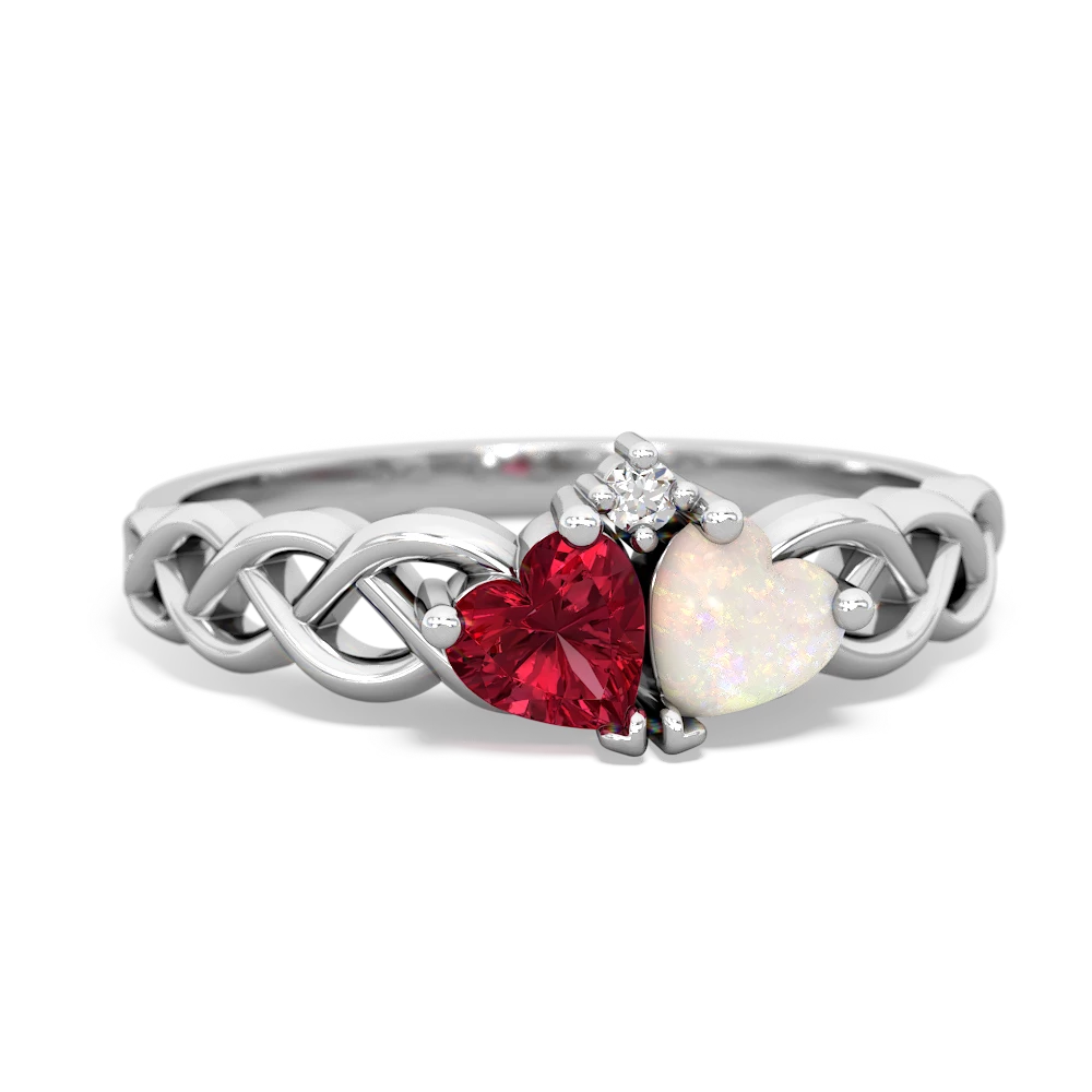 Lab Ruby Heart To Heart Braid 14K White Gold ring R5870