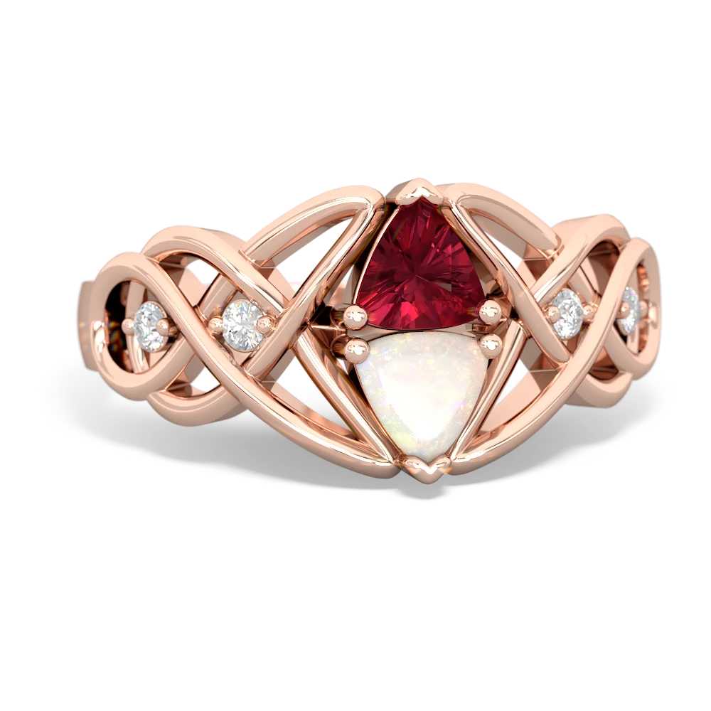 Lab Ruby Keepsake Celtic Knot 14K Rose Gold ring R5300