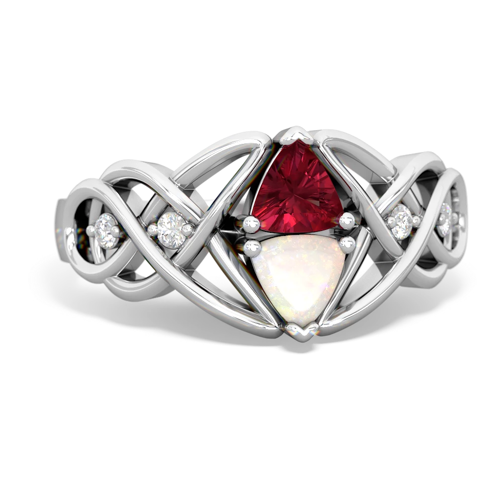 Lab Ruby Keepsake Celtic Knot 14K White Gold ring R5300