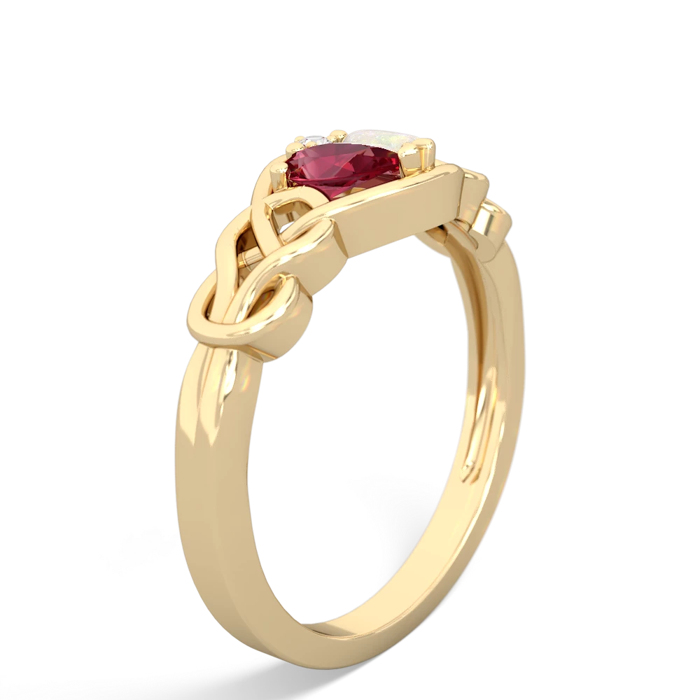 Lab Ruby Celtic Love Knot 14K Yellow Gold ring R5420