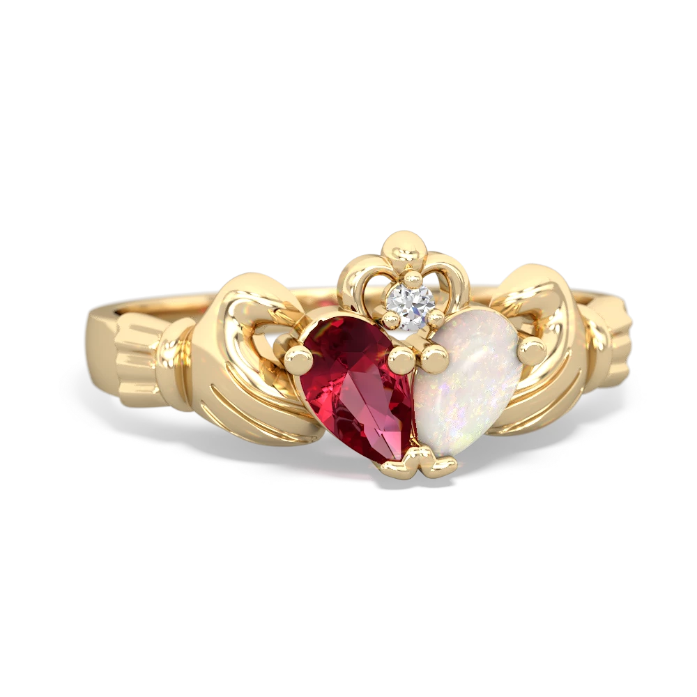 Lab Ruby 'Our Heart' Claddagh 14K Yellow Gold ring R2388