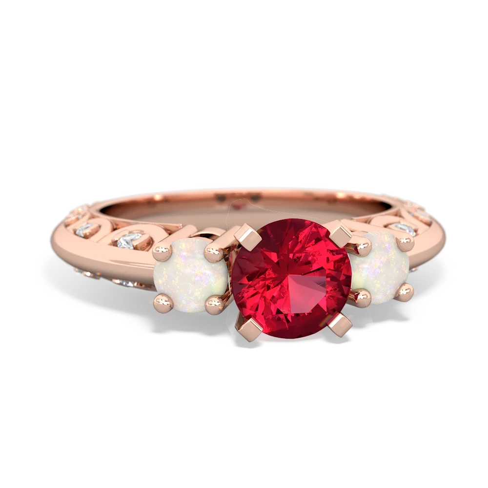 Lab Ruby Art Deco Eternal Embrace Engagement 14K Rose Gold ring C2003