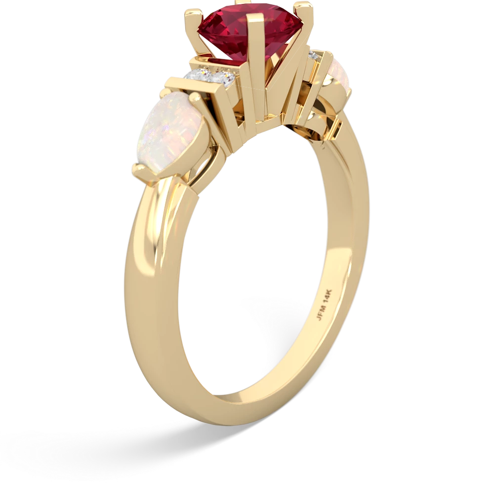 Lab Ruby 6Mm Round Eternal Embrace Engagement 14K Yellow Gold ring R2005