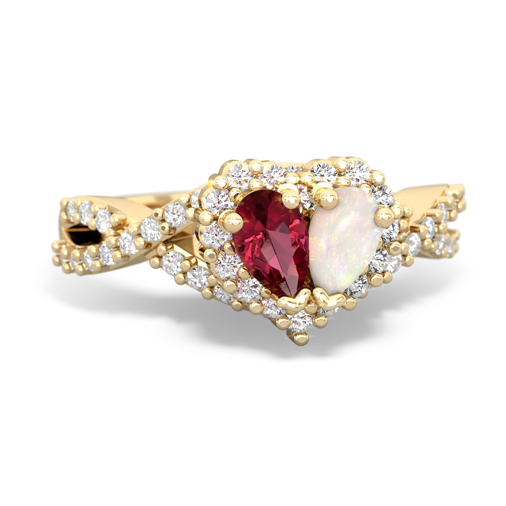 Lab Ruby Diamond Twist 'One Heart' 14K Yellow Gold ring R2640HRT