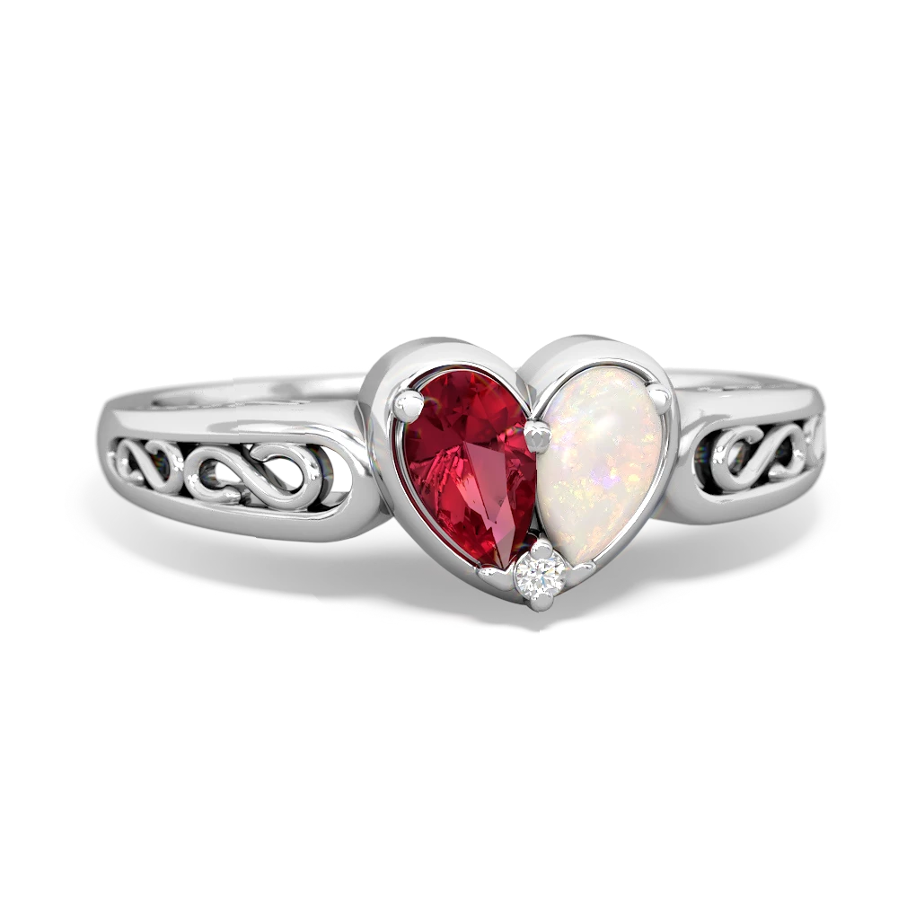 Lab Ruby Filligree 'One Heart' 14K White Gold ring R5070