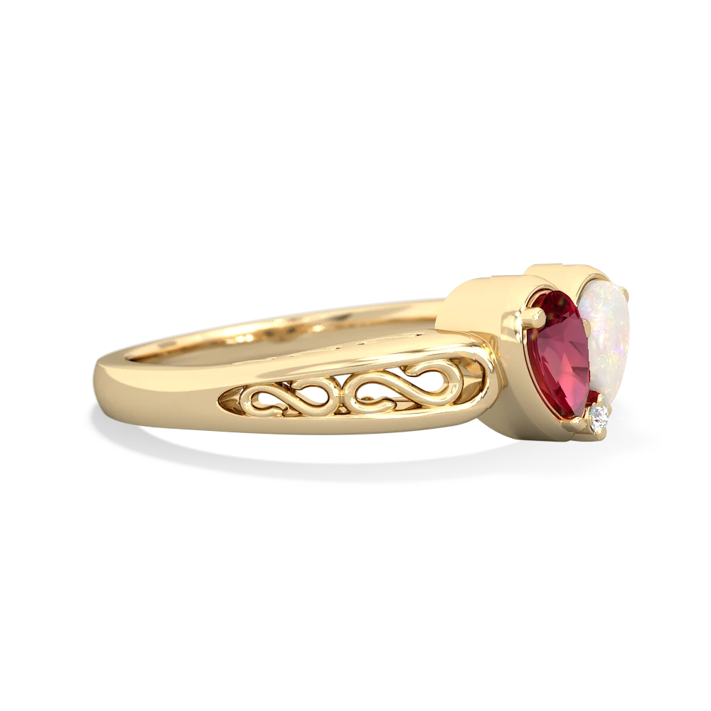 Lab Ruby Filligree 'One Heart' 14K Yellow Gold ring R5070