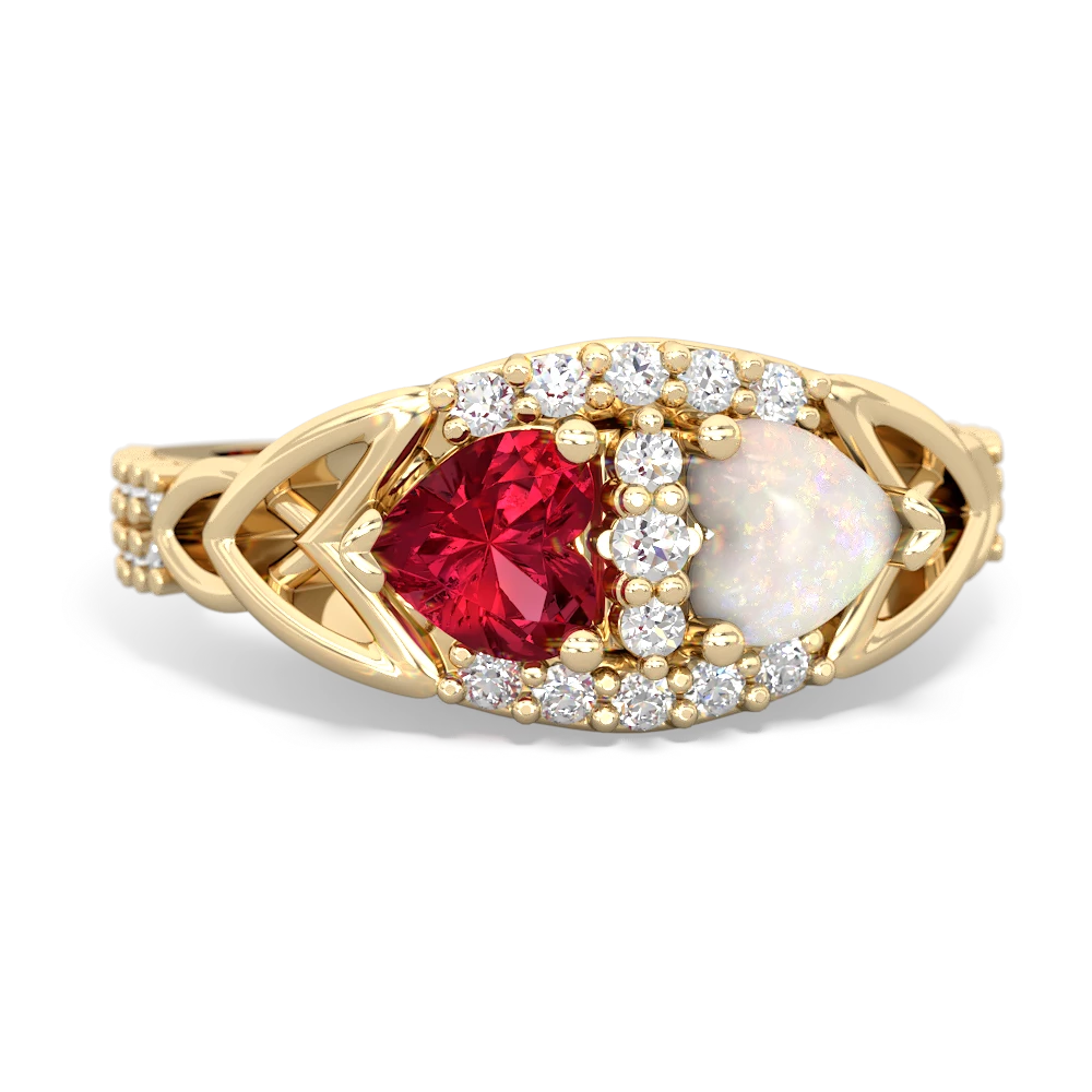 Lab Ruby Sparkling Celtic Knot 14K Yellow Gold ring R2645