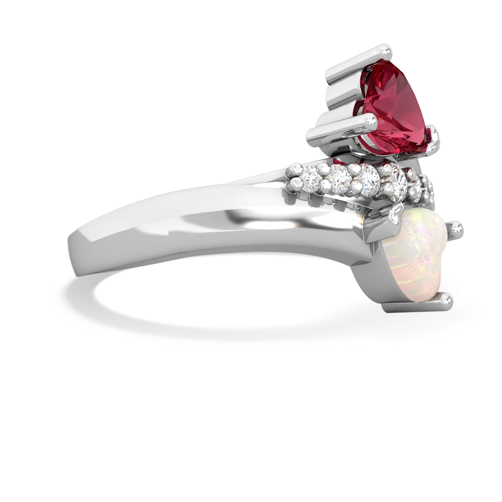 Lab Ruby Heart To Heart 14K White Gold ring R2064