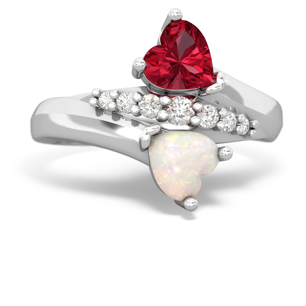 Lab Ruby Heart To Heart 14K White Gold ring R2064