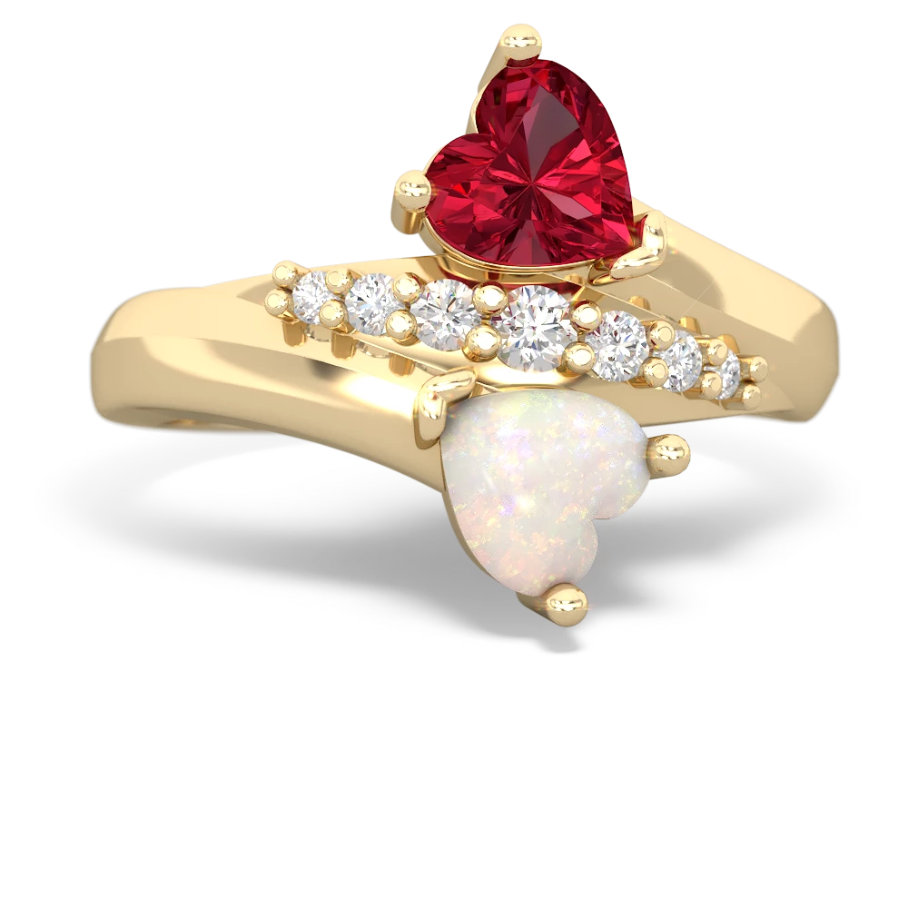 Lab Ruby Heart To Heart 14K Yellow Gold ring R2064