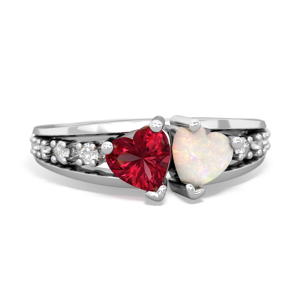 Lab Ruby Heart To Heart 14K White Gold ring R3342