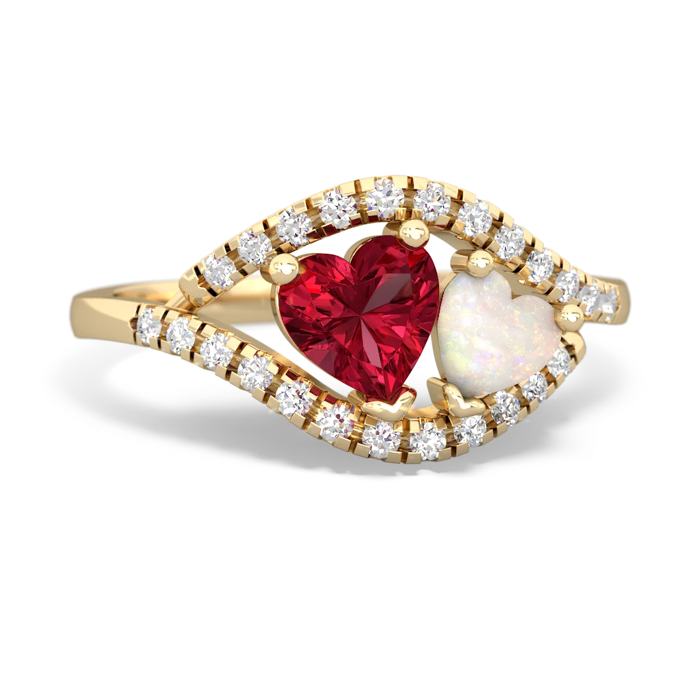 Lab Ruby Mother And Child 14K Yellow Gold ring R3010