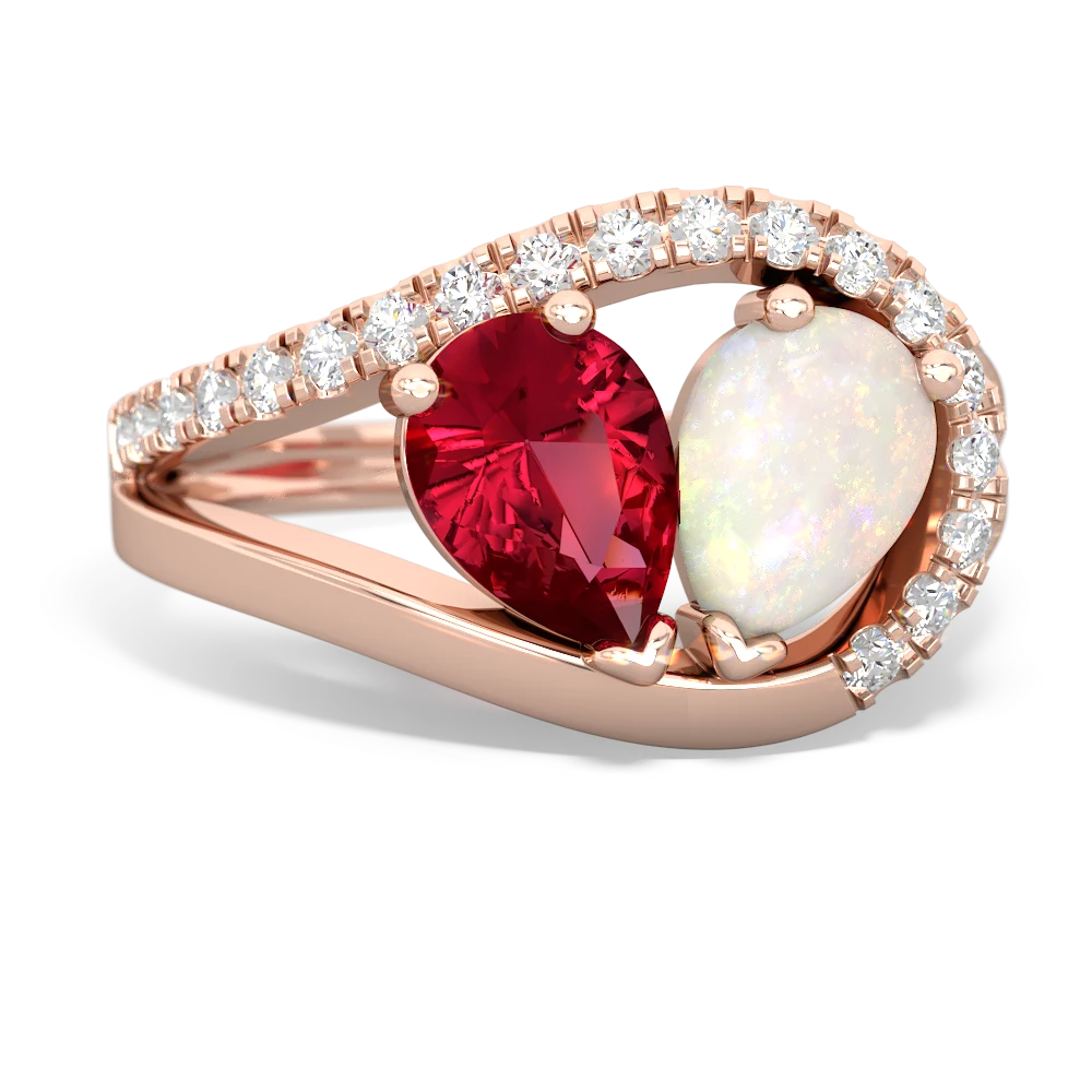 Lab Ruby Nestled Heart Keepsake 14K Rose Gold ring R5650