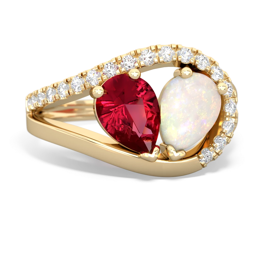 Lab Ruby Nestled Heart Keepsake 14K Yellow Gold ring R5650