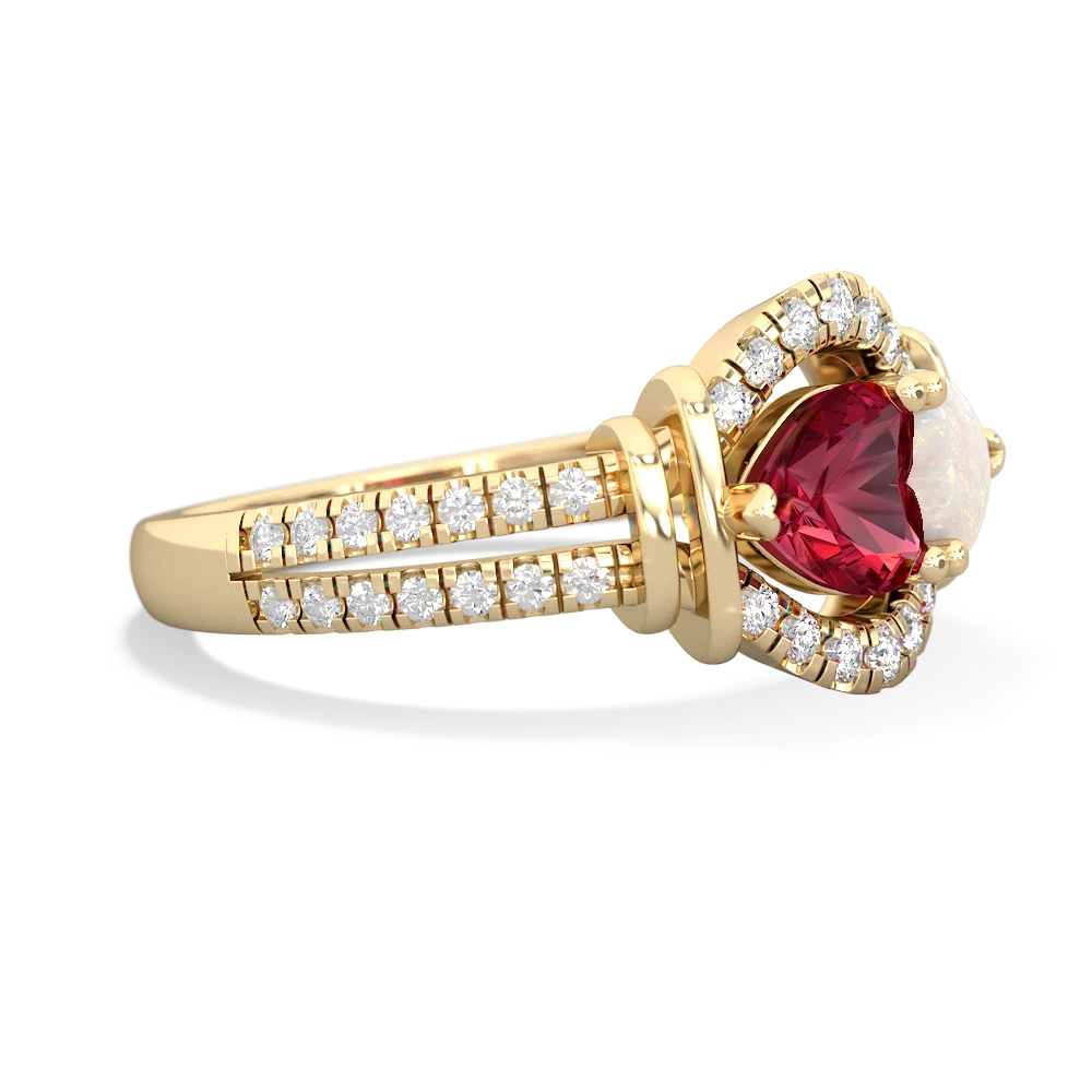 Lab Ruby Art-Deco Keepsake 14K Yellow Gold ring R5630