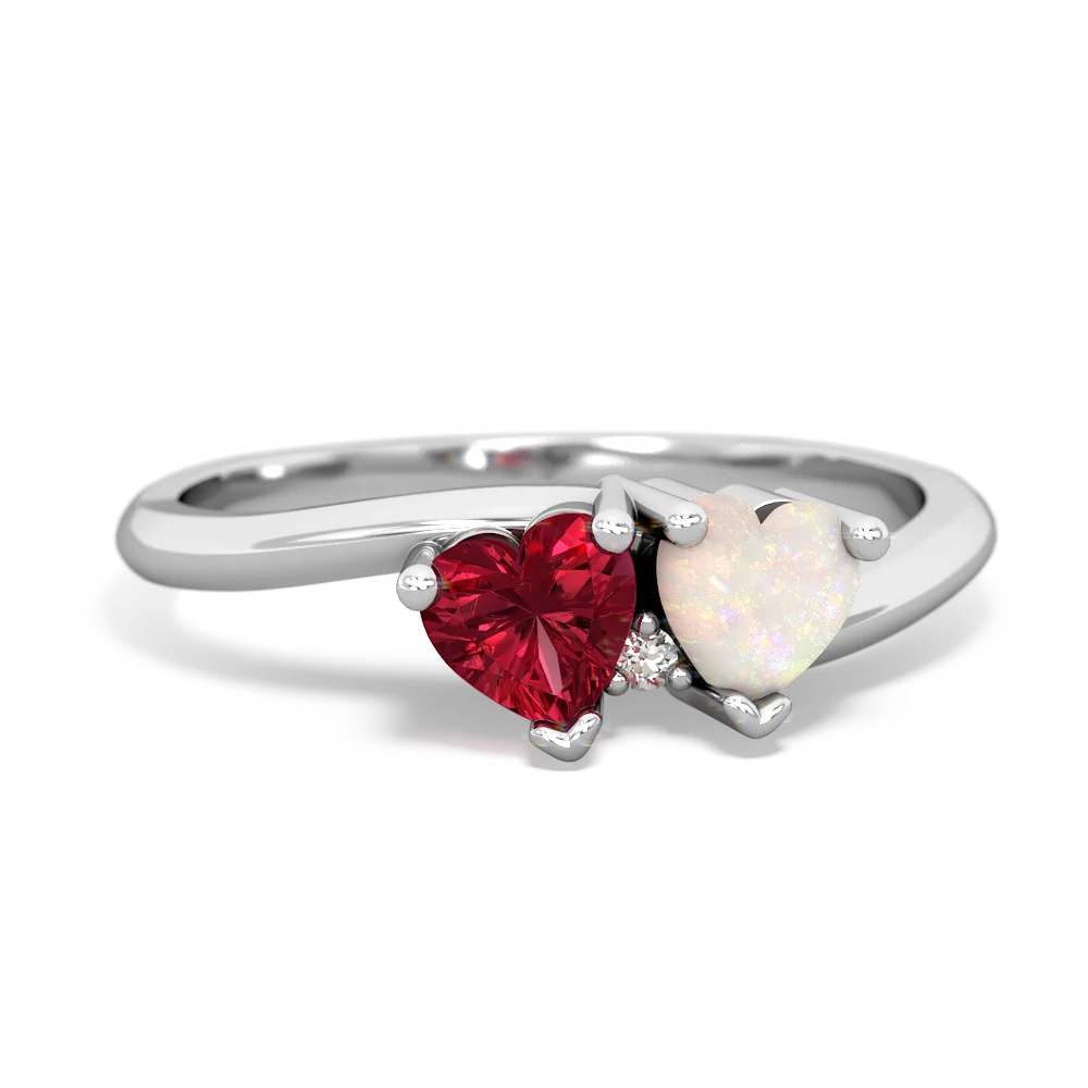 Lab Ruby Sweethearts 14K White Gold ring R5260