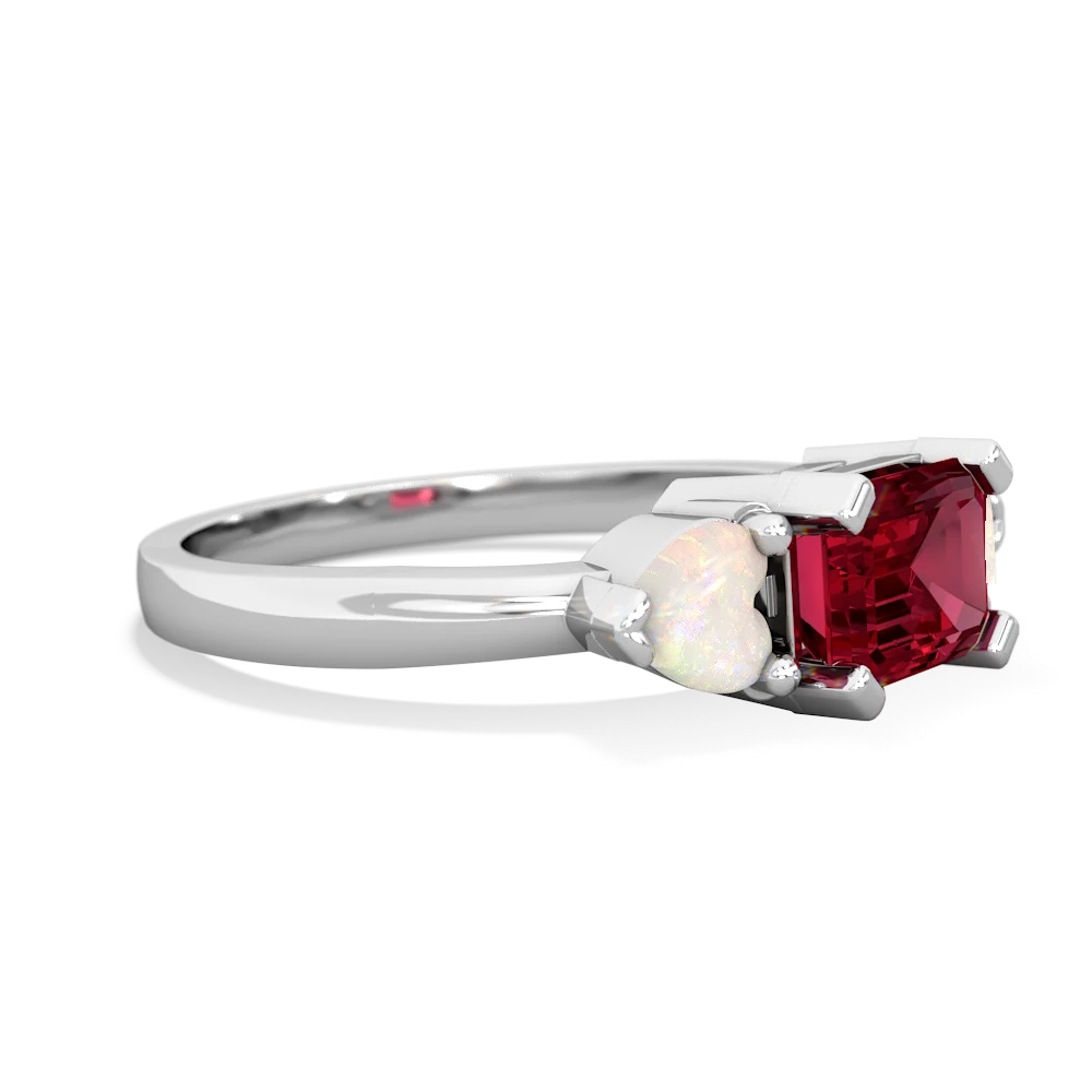 Lab Ruby Three Stone 14K White Gold ring R5235