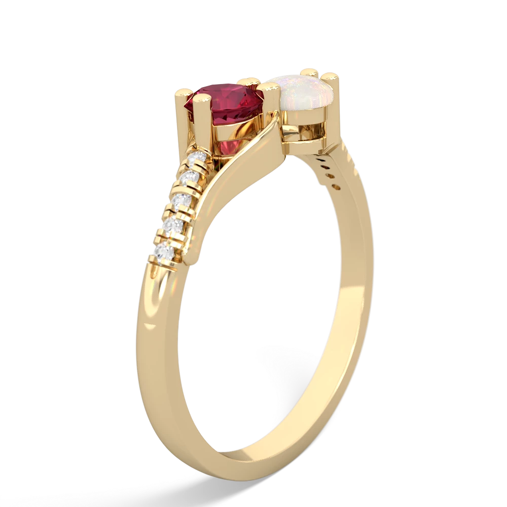 Lab Ruby Infinity Pave Two Stone 14K Yellow Gold ring R5285