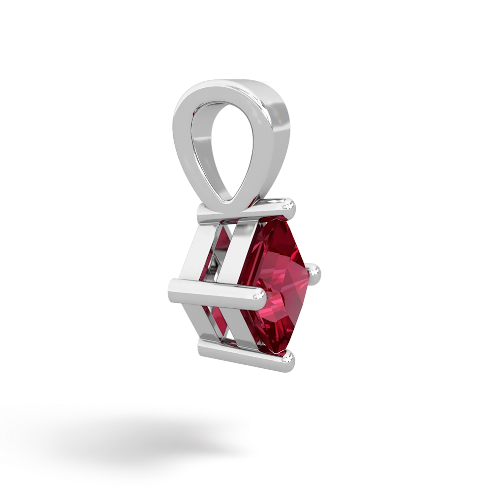 Lab Ruby 5Mm Princess Solitaire 14K White Gold pendant P1789