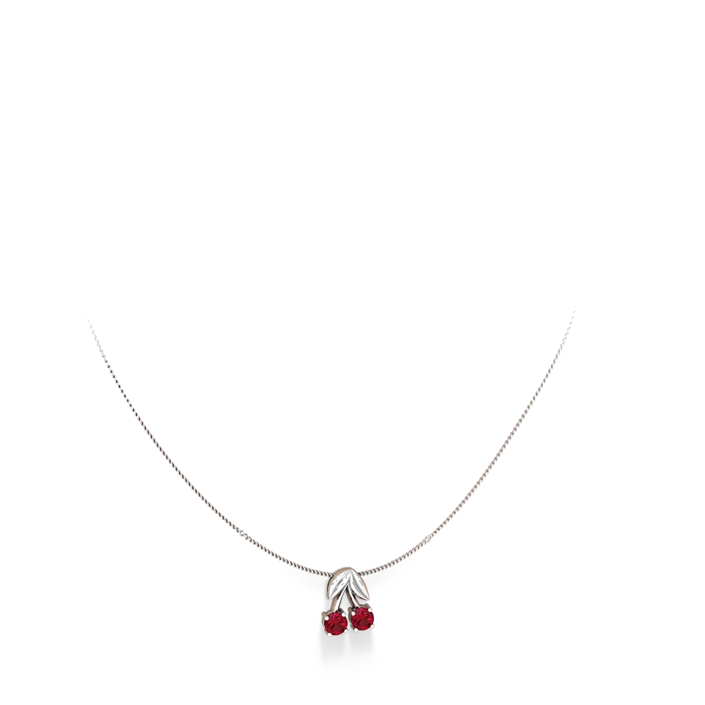 Lab Ruby Sweet Cherries 14K White Gold pendant P7001