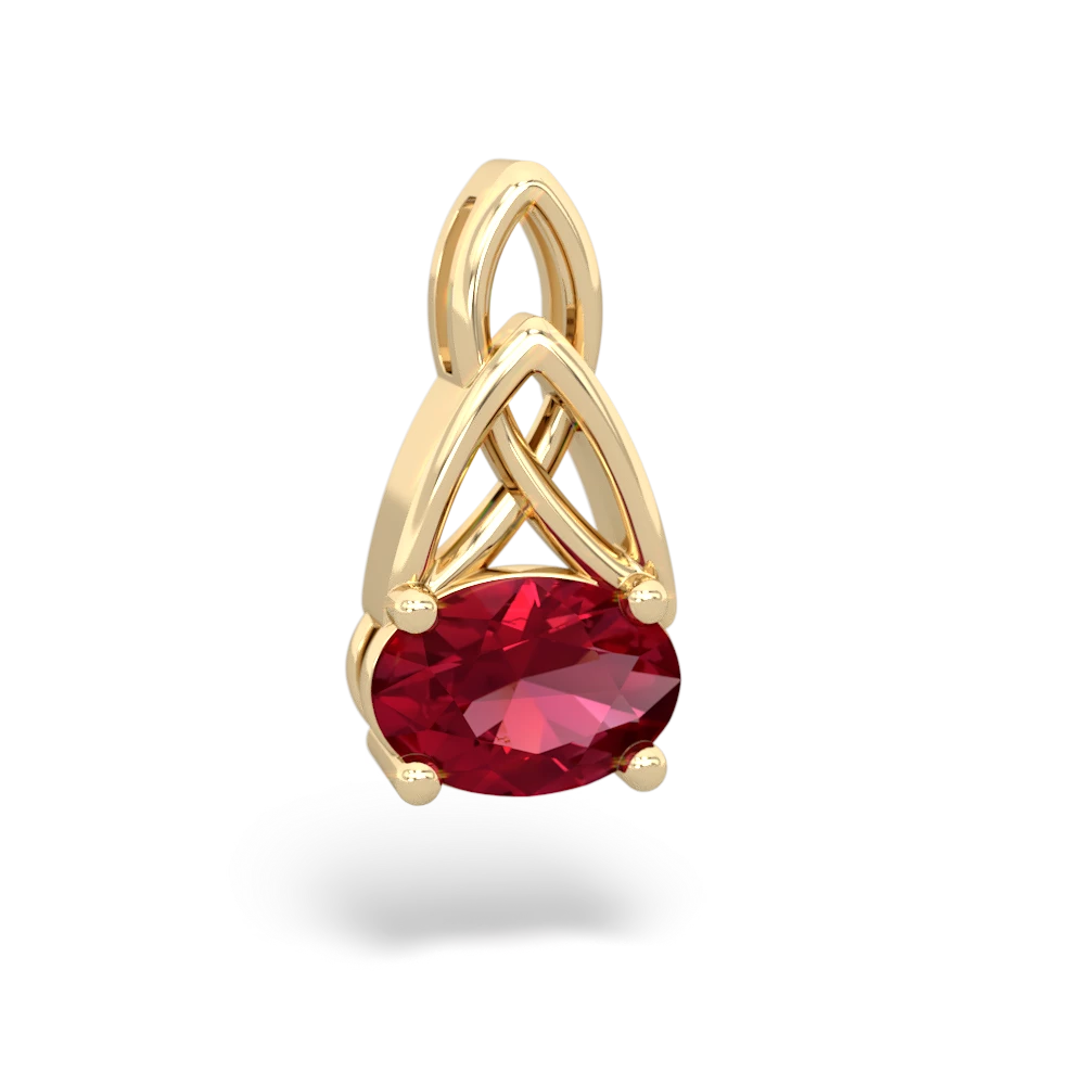 Lab Ruby Celtic Trinity Knot 14K Yellow Gold pendant P2389