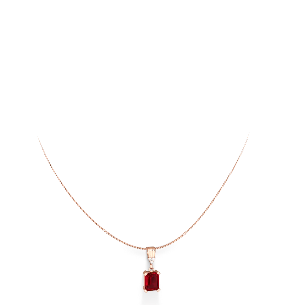 Lab Ruby Art Deco Dangle 14K Rose Gold pendant P1937