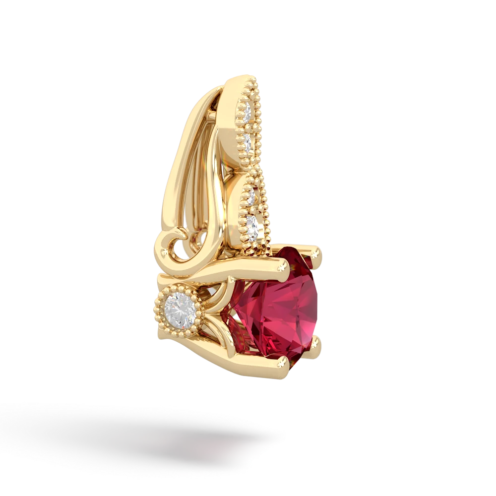 Lab Ruby Antique Elegance 14K Yellow Gold pendant P3100