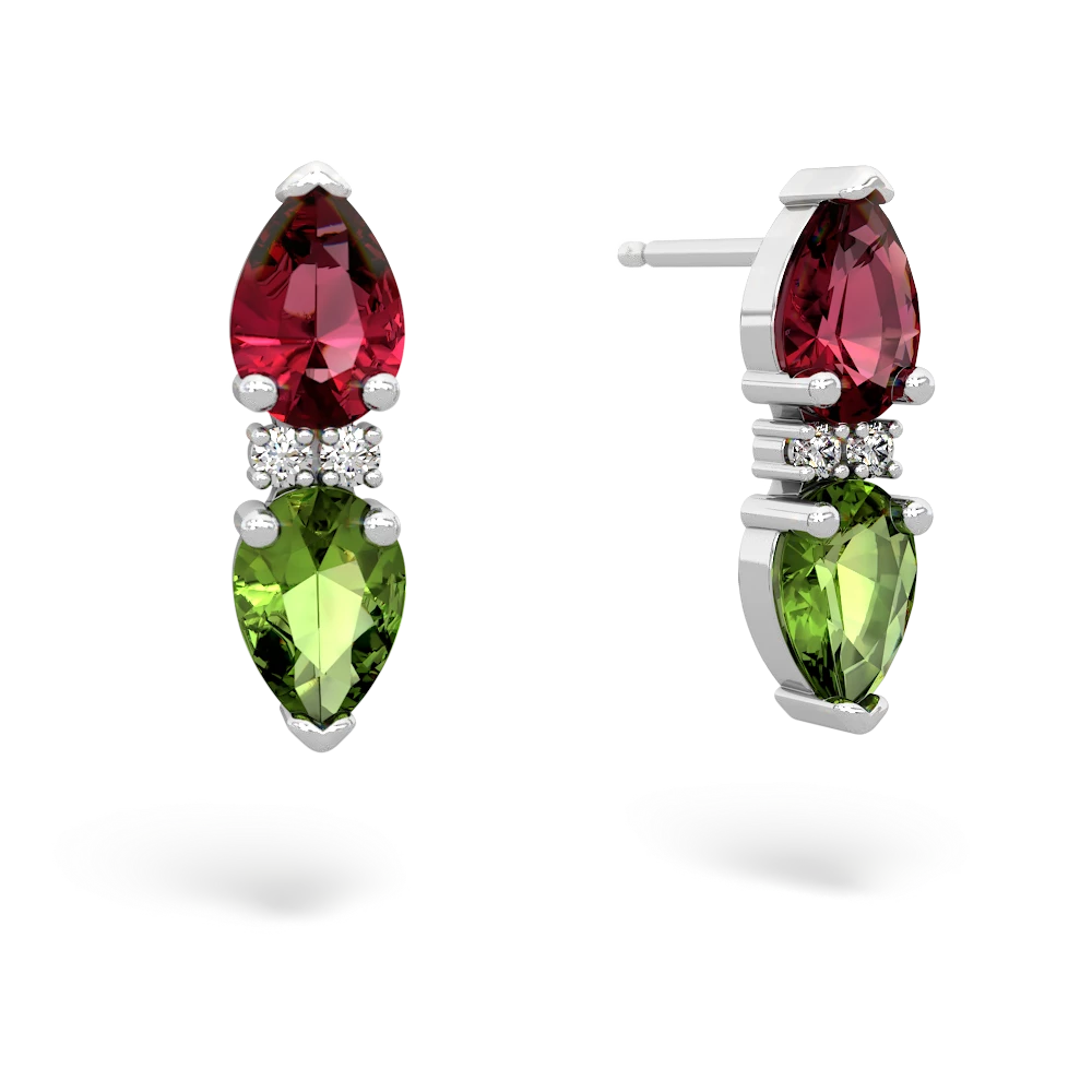 Lab Ruby Bowtie Drop 14K White Gold earrings E0865