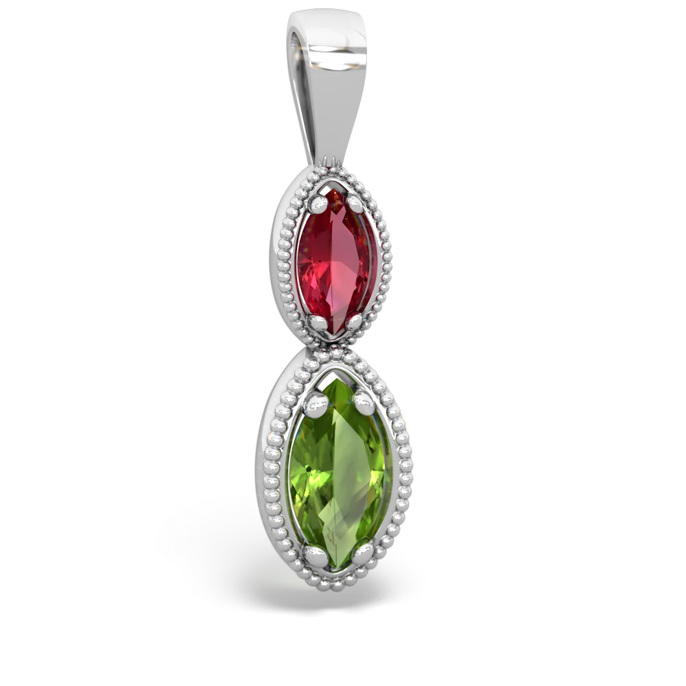 Lab Ruby Antique-Style Halo 14K White Gold pendant P5700